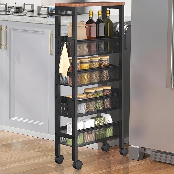 TORIBIO Slim Storage Cart, 5 Tier Narrow Kitchen Rolling Cart - Image 9