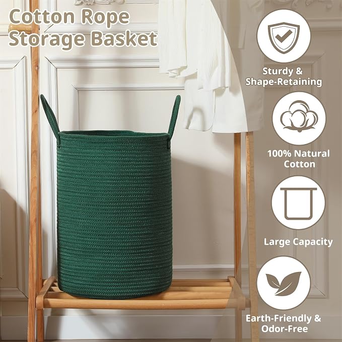 40L Woven Laundry Basket Hamper, 100% Natural Cotton Rope, Handwoven & Durable - Image 3