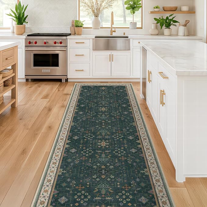 Dark Green 2x6 Kitchen Rug by HazoHaus