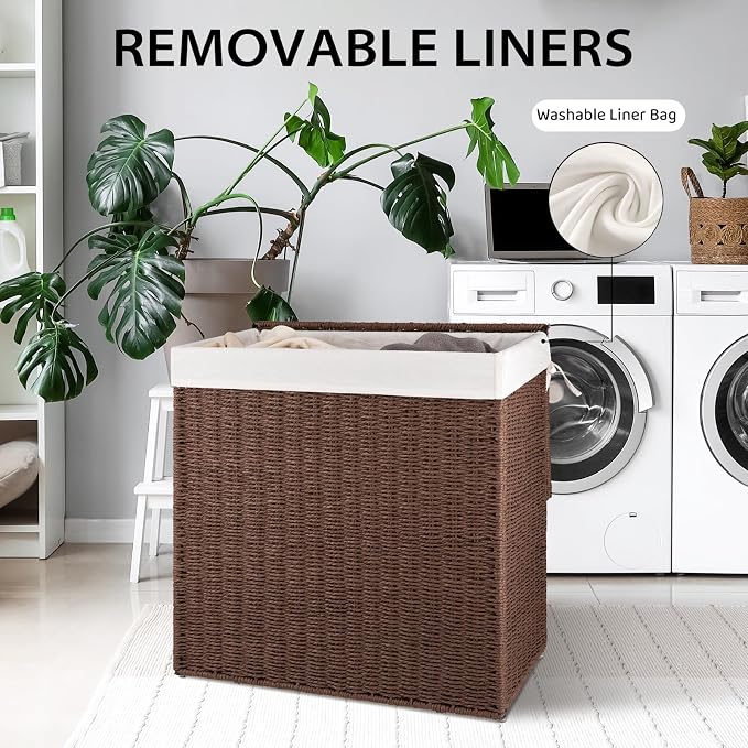 OIAHOMY Laundry Hamper with Lid, 29.1 Gal Wicker Hamper with Removable Liner - Image 6