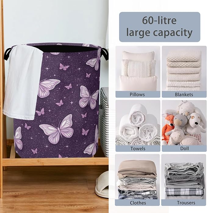 Purple Butterfly Laundry Basket, Oxford Cloth Laundry Hamper - Image 6
