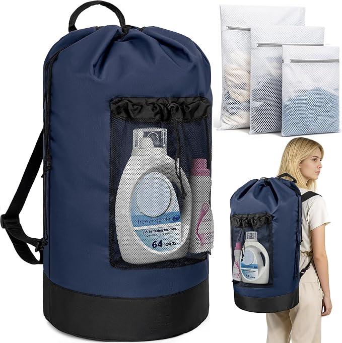 Laundry Bag Backpack with 3 Sizes Mesh Wash Bags and Shoulder Straps Foldable by WELIDAY