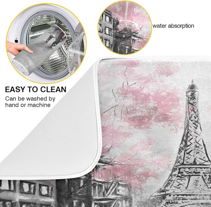Stylish Romantic Paris Eiffel Tower Absorbent Dish Drying Mat Microfiber - Image 5