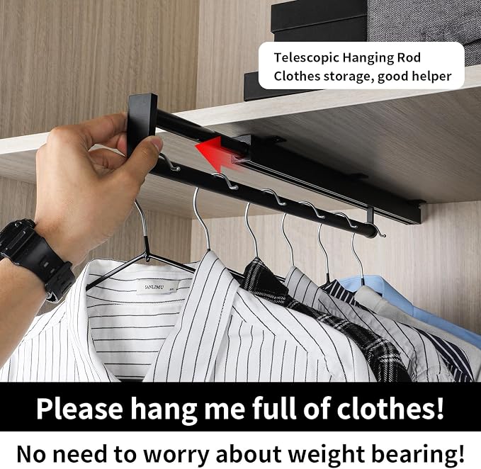 pull out closet rod valet rod closet pull out pants rack - Image 2