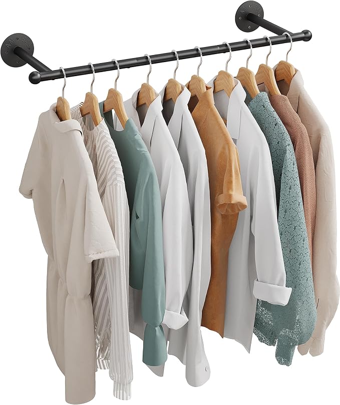 OROPY Industrial Pipe Clothing Rack, Wall Mounted Clothes Rack, Closet Rods - Image 2