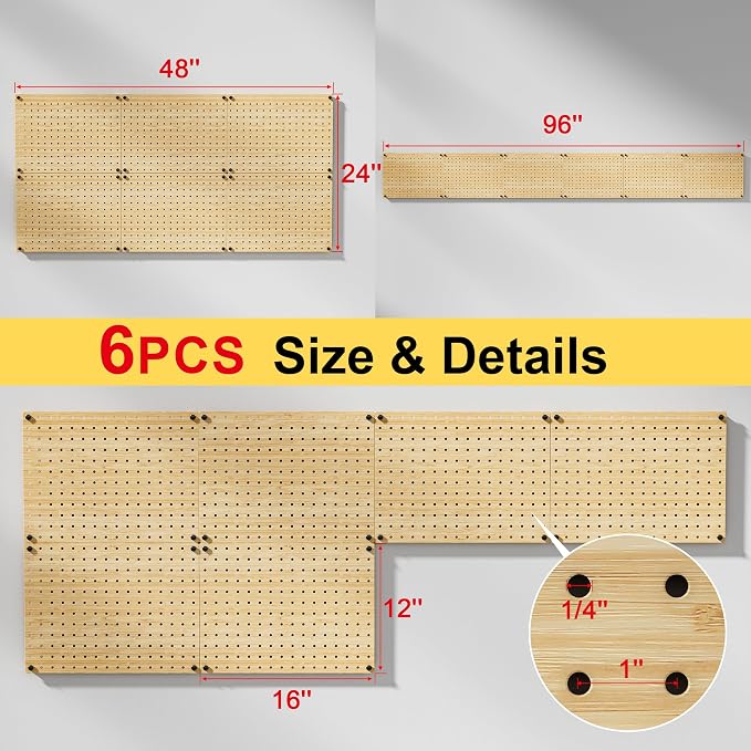 VOIMO Bamboo Pegboard Organizer Set, 6 Panels - Image 3