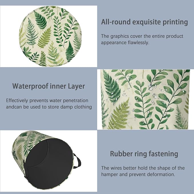 Fern Herbs Laundry Hamper, Botanical Floral Leaf Dirty Clothes Laundry Basket - Image 5