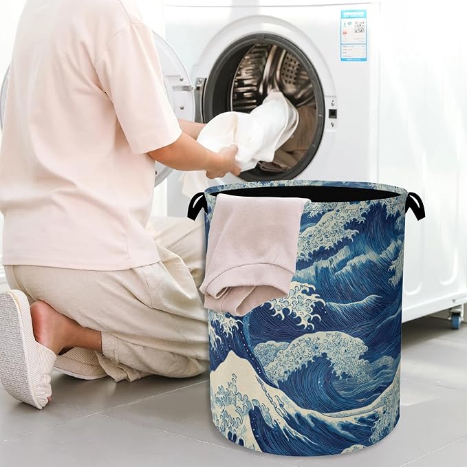 Ocean Wave Laundry Basket, Japanese Foldable Oxford Cloth Tote Bag Laundry - Image 7