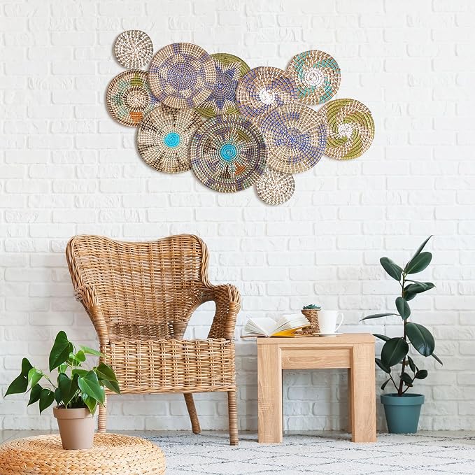 Tatuo 11 Pcs Boho Wall Basket Decor Decorative Bulrush Woven Basket Wall Decor - Image 2