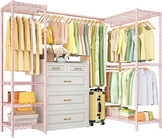 E10L L-Shaped Clothes Rack for Corner（With Expandable Hanger Rod）Heavy Duty by UlifHome