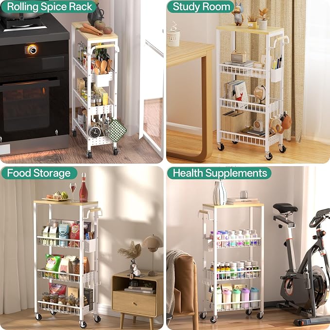 Slim Bathroom Storage Cart, 4 Tier Small Rolling Organizer Cabinet - Image 8