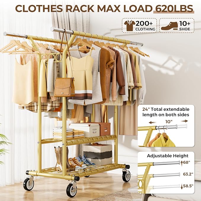 Heavy Duty Clothes Rack, Rolling Clothing Racks - Image 2