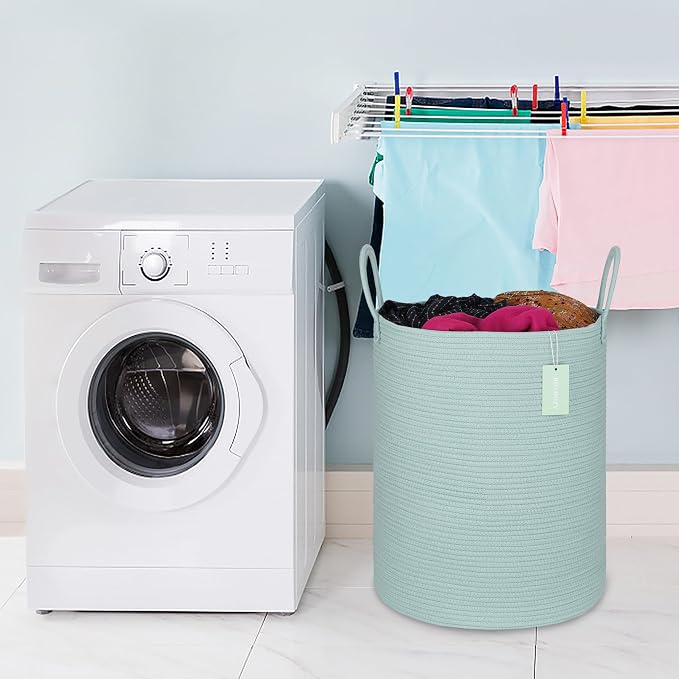 Large Cotton Rope Laundry Hamper 65L, Baby Nursery Hamper Bin, Woven Storage - Image 8