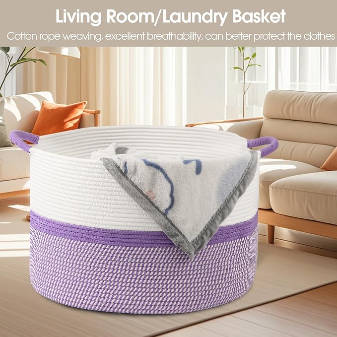 Large Cotton Rope Storage Basket, Blanket Organization - Image 5