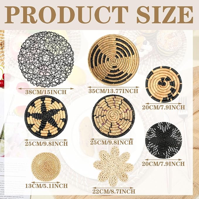 Tatuo 11 Pcs Boho Wall Basket Decor Decorative Bulrush Woven Basket Wall Decor - Image 3