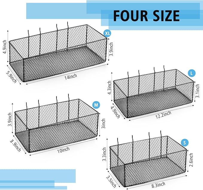 Norme 4 Pack Pegboard Baskets Set 4 Size Metal Wall Organizer Square Style Wire - Image 3