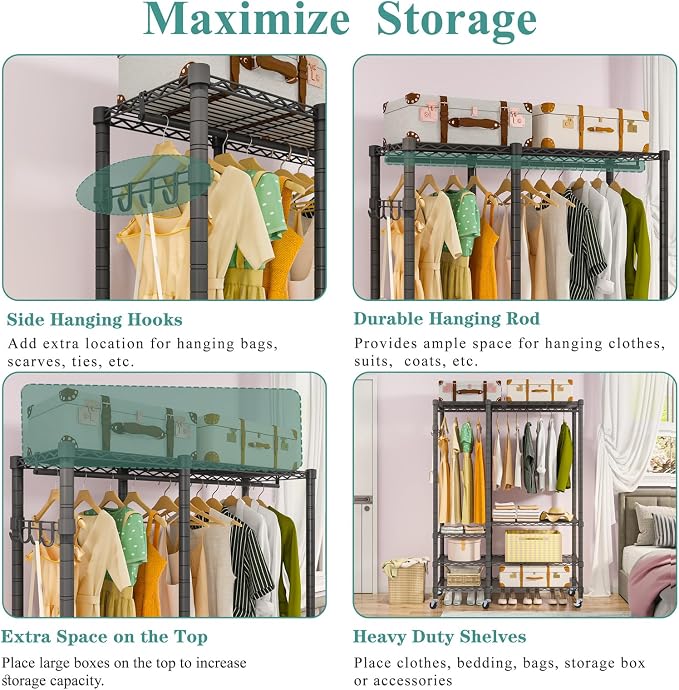 Rolling Clothes Rack, Heavy Duty Garment Rack - Image 4