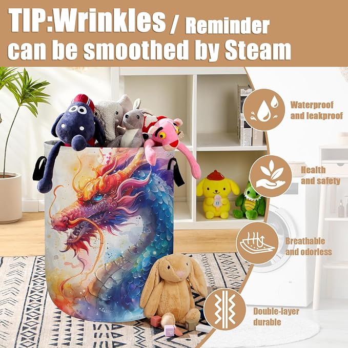 Colorful Dragon Laundry Basket, Foldable Waterproof Laundry Hamper Tote Bag - Image 5