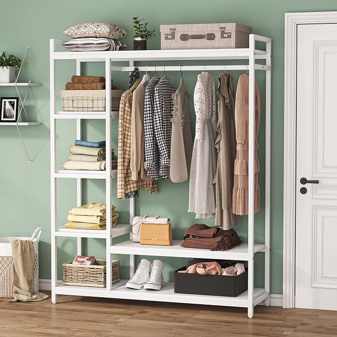 LITTLE TREE Free Standing Wood Closet Clothes Rack, Heavy Duty Grament Rack - Image 8