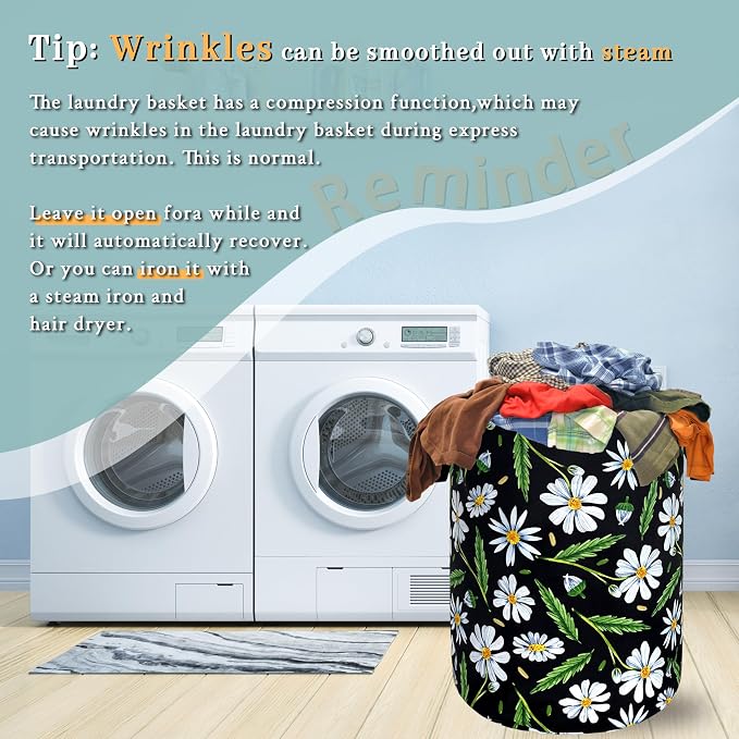 Cute Daisy Flowers Laundry Basket Foldable Oxford Cloth Floral Laundry Hamper - Image 6