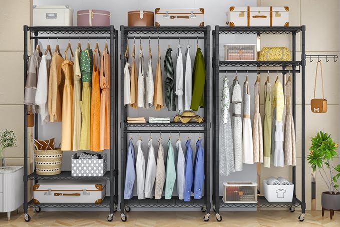 Heavy Duty Rolling Garment Rack, 3 Tiers Wire Shelves Adjustable Freestanding - Image 6