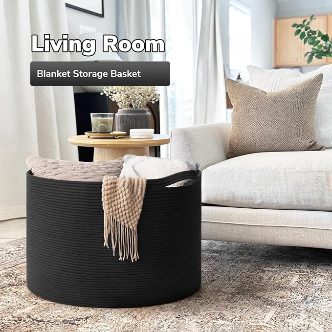 Goodpick Large Storage Basket, 23.5'' x 15.8'' Woven Storage Baskets, Cotton - Image 2