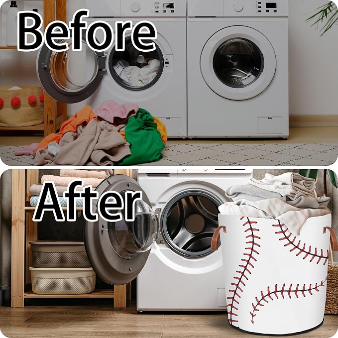 Baseball Texture Laundry Hamper Waterproof Collapsible Basket - Image 4
