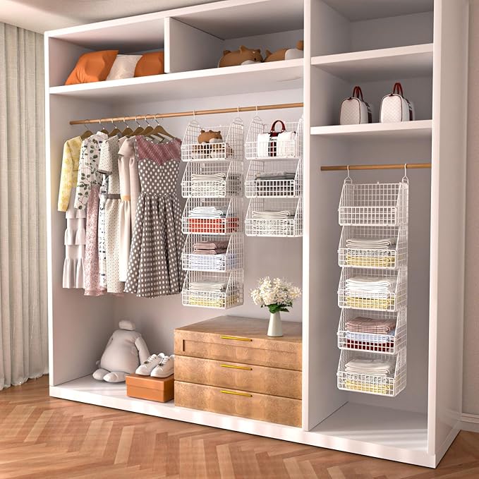 Hanging Closet Organizer and Storage, Clothes Hanging Shelves Wire Baskets - Image 4