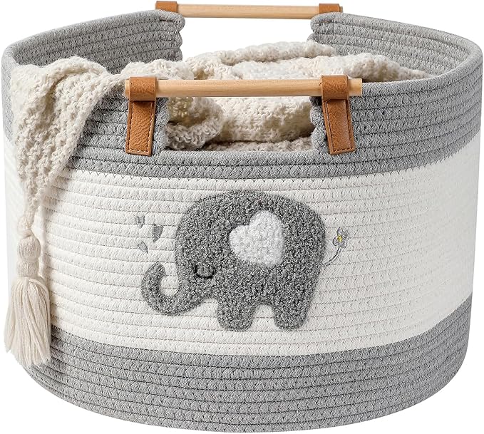 Large Blanket Basket 35L Cotton Rope Basket by Unknown