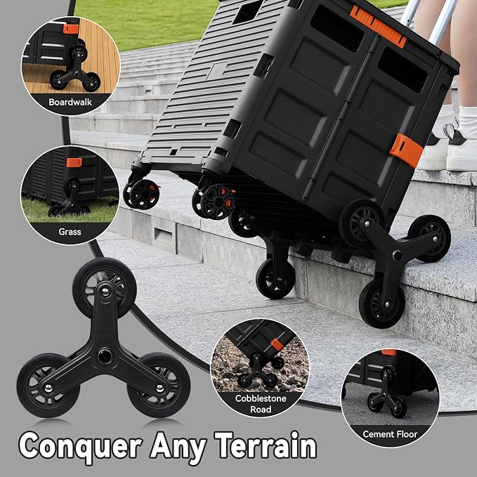 Foldable Utility Cart with Stair Climbing Wheels, Collapsible Rolling Crate - Image 3