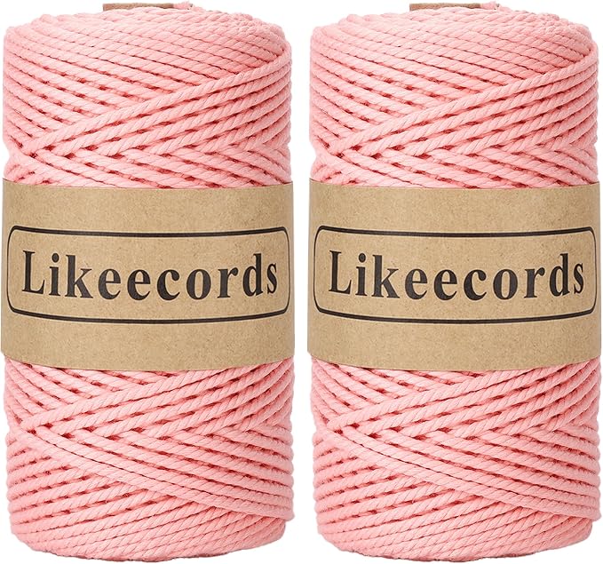 2 Rolls Cotton Macrame Cord 3mm x 100m, 3 Strand Twisted Rope, Cotton String by Likeecords