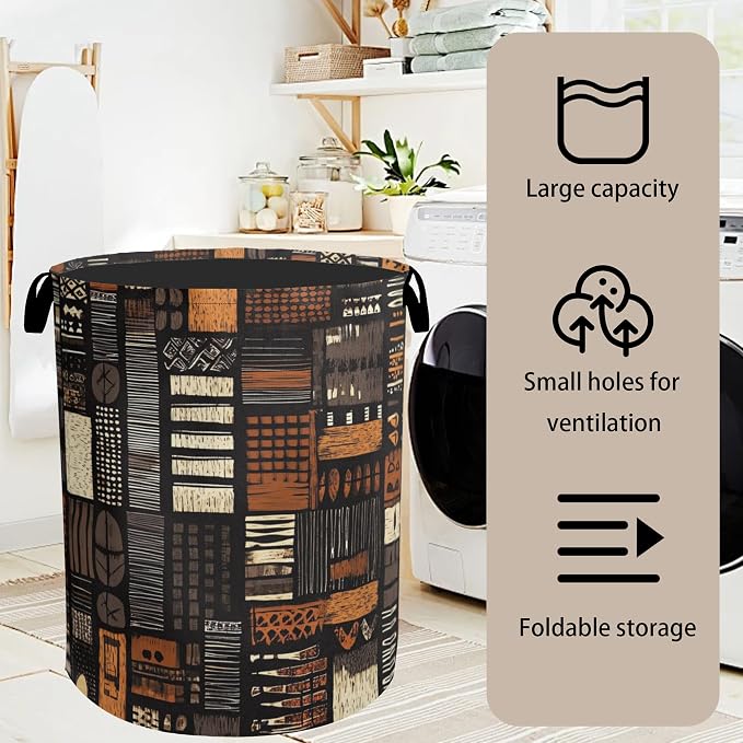 African Style Brown Orange Laundry Basket - Image 7
