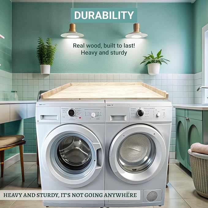 Skywin Washer Dryer Countertop 54 x 30 Inches, Single Real Solid Wood Butcher - Image 2