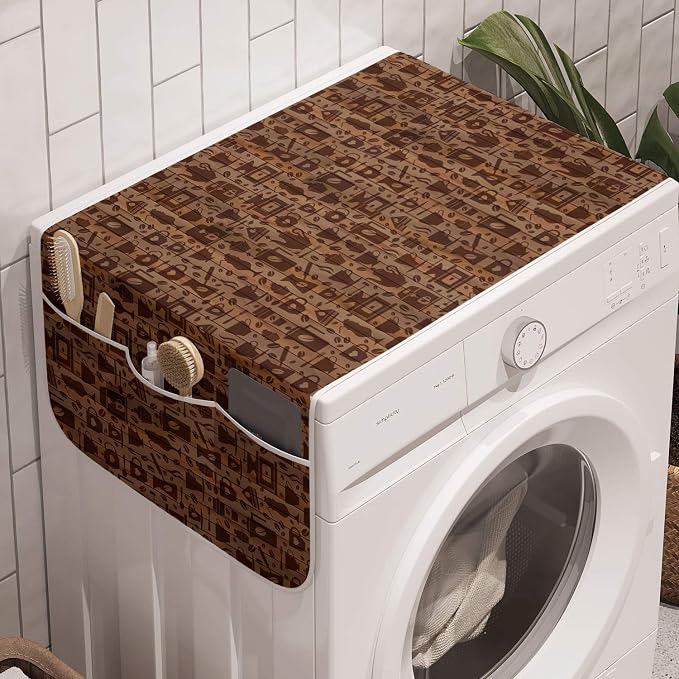 Ambesonne Modern Washing Machine Organizer, Coffee Mugs and Cups Teapots Cake by Ambesonne