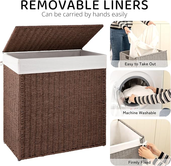 OIAHOMY Laundry Hamper with Lid, 29.1 Gal Wicker Hamper with Removable Liner - Image 3