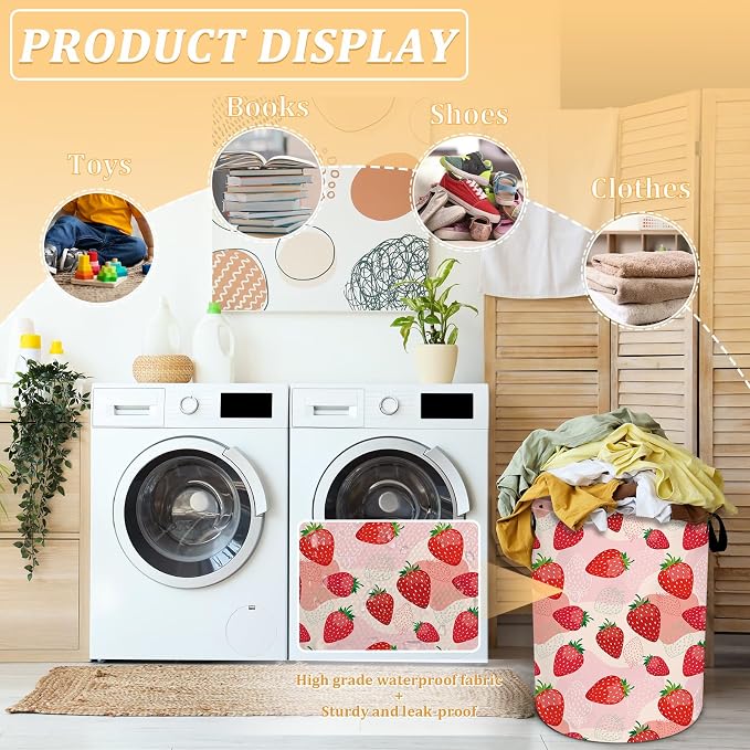 Laundry Hamper, Cute Strawberry Laundry Basket, Oxford Waterproof Foldable - Image 4