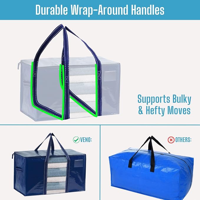 VENO 2 Pack Moving Bags with Clear Window, Heavy Duty Storage Bins with Lid - Image 2