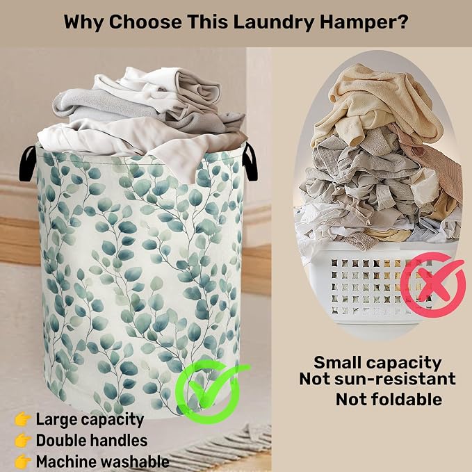 Sage Green Plant Large Clothes Hamper Bag - Image 3