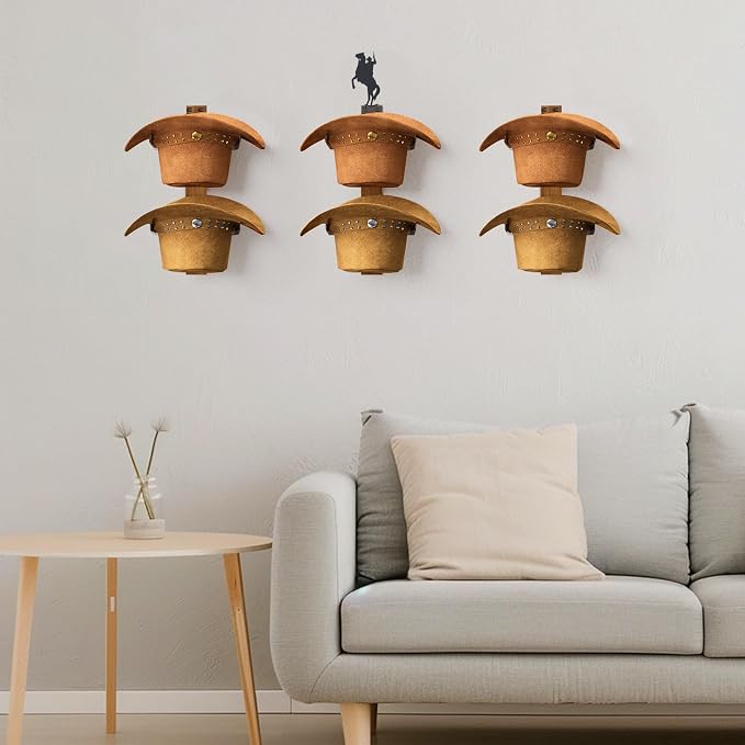 Cowboy Hat Rack for Wall – 3-Piece Wooden & Metal Western Hat Holder, Rustic - Image 5