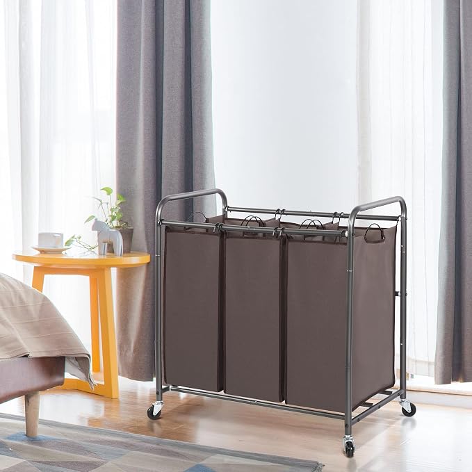 STO STO Laundry Sorter 3 Section, 3 Bag Clothes Hamper, Rolling Laundry Cart - Image 2