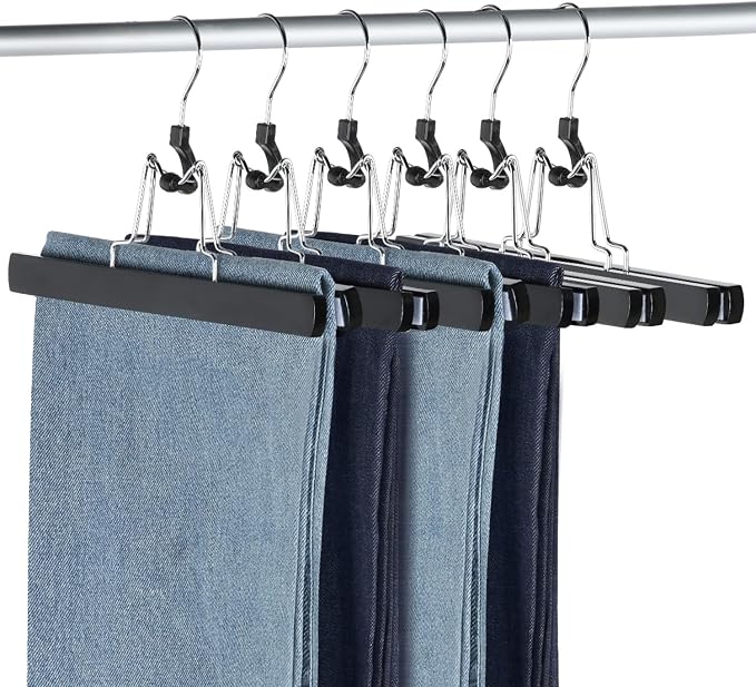 AMKUFO 12 Pack Black Wooden Pants Hangers - Image 2