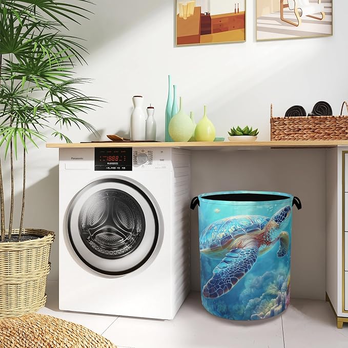 SeaTurtle Ocean Laundry Hamper, Coral Dirty Clothes Laundry Basket - Image 8