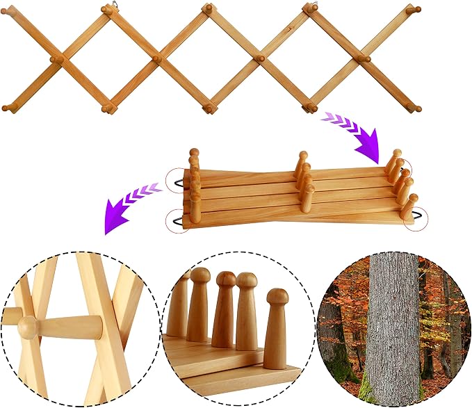 WEBI Accordion Wall Hanger, Expandable Wooden Hat Rack - Image 4