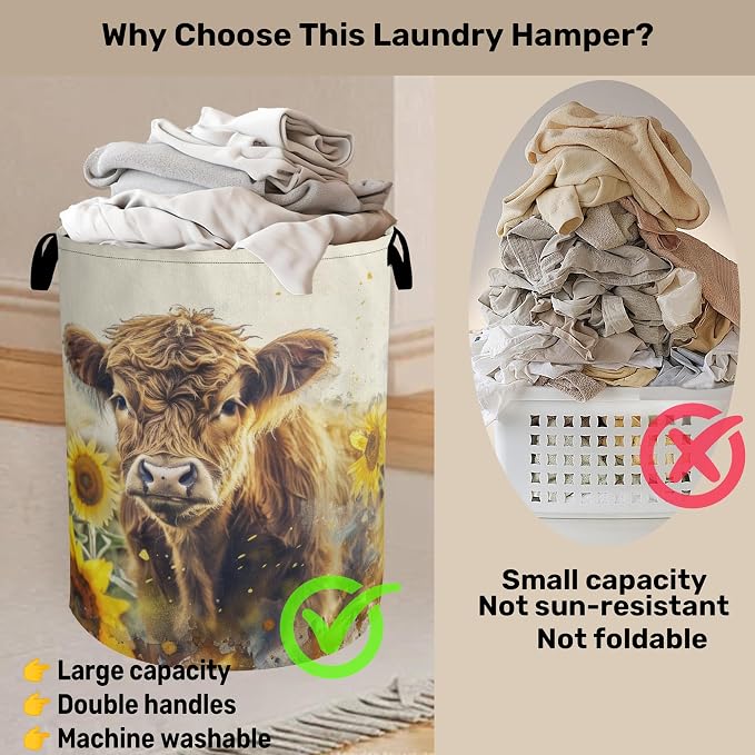 Sunflower Highland Cow Laundry Basket - Image 3