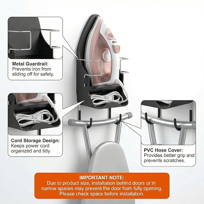 DOUBLE 2 C Ironing Board Hanger Wall Mount Electric Iron Holder Iron and - Image 2