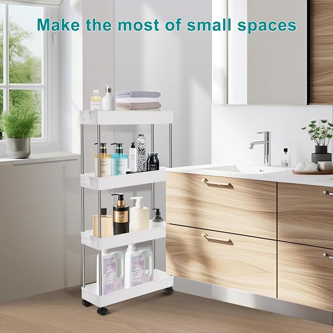 YSSOA Rolling Storage Cart, 4 Tier Slim Mobile Shelving Unit - Image 3