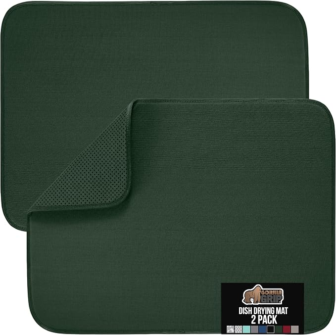 GORILLA GRIP Ultra Water Absorbent Microfiber Dish Drying Mat 2 PK, Quick Dry by GorillaGrip