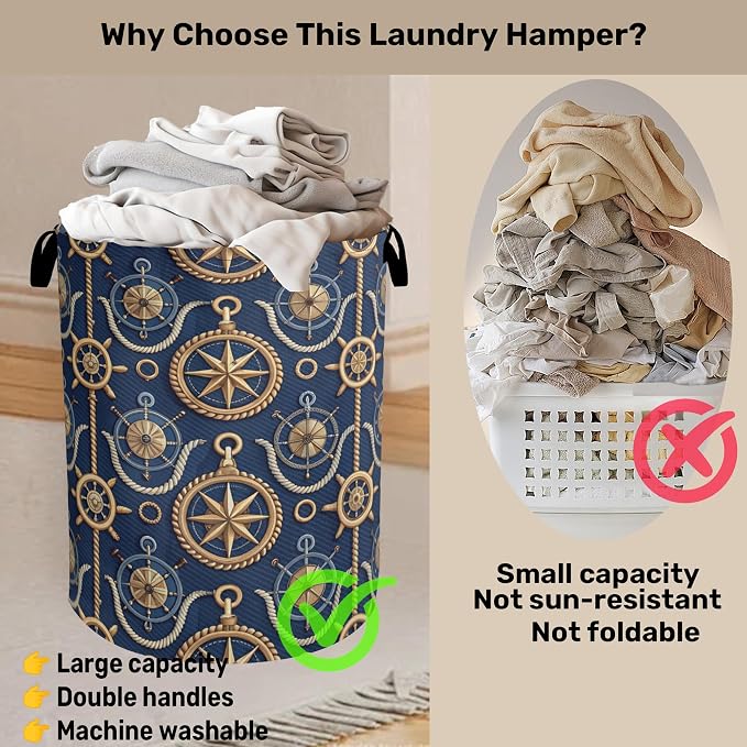 Navy Blue Sailor Anchor Laundry Basket - Image 3