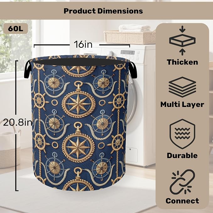 Navy Blue Sailor Anchor Laundry Basket - Image 2