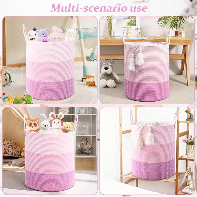 Laundry Hamper for Organizing, 52L Tall Laundry Baskets, Cotton Rope Woven - Image 5